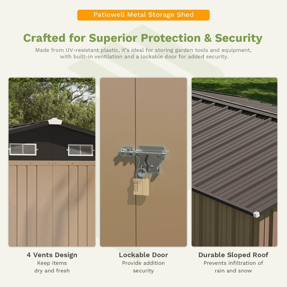Patiowell 10 ft. W x 12 ft. D Size Upgrade Metal Storage Shed (119 sq. ft.) - Image 6