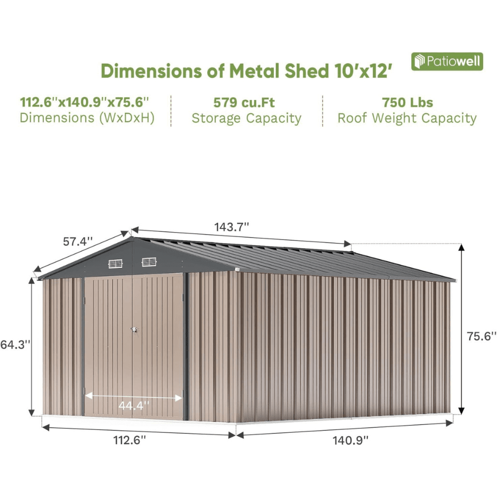 Patiowell 10 ft. W x 12 ft. D Size Upgrade Metal Storage Shed (119 sq. ft.) - Image 7